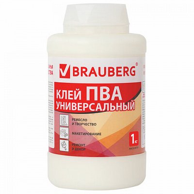 Клей ПВА BRAUBERG, 1 кг, универсальный (бумага, картон, дерево)