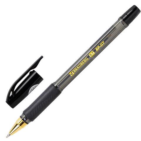 превью Ручка шариковая BRAUBERG BP-GT GLD BLACK, ЧЕРНАЯ, корпус тонированный, пишущий узел 0.7 мм, линия письма 0.35 мм