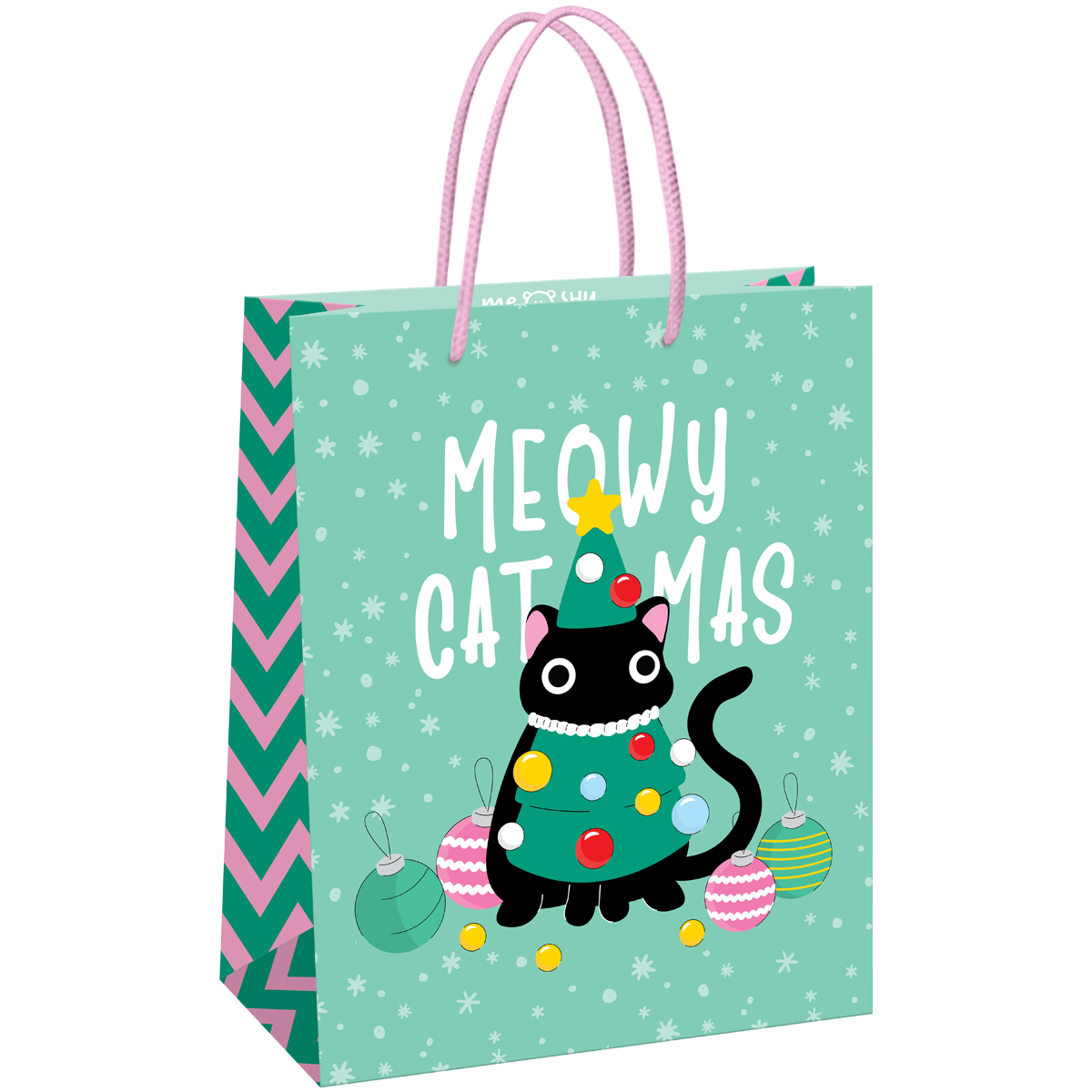 превью Пакет подарочный 26×32×12см MESHU «Meowy Christmas», выборочный лак, матовая ламинация