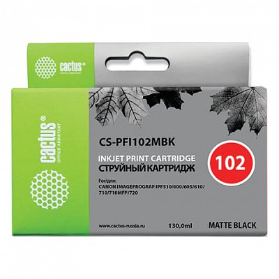 Картридж струйный CACTUS (CS-PFI102MBK) для CANON iPF500/510/F600/605/650/700, матовый черный, 130 мл