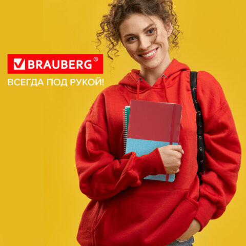 Блокнот А5 (148×218 мм), BRAUBERG «DUO», под кожу с резинкой 80 л., клетка, красный/бирюзовый