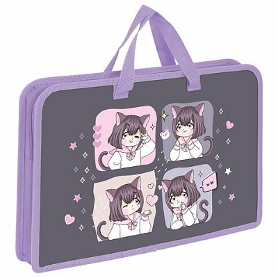 Папка на молнии с ручками ЮНЛАНДИЯ А4, 1 отделение, пластик, ширина 45 мм, «Anime dreamer»
