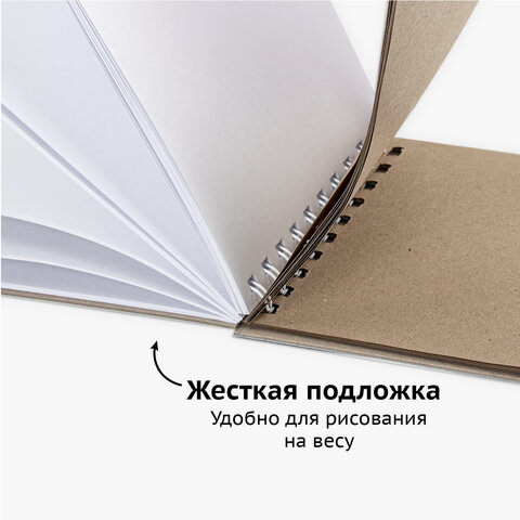 Скетчбук, белая бумага 120 г/м2 + крафт 80 г/м2 142×212 мм, 60 + 20 л., гребень, BRAUBERG ART DEBUT