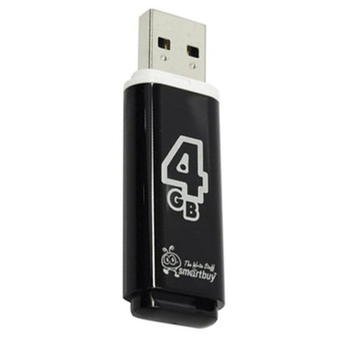 Флэш-диск 4 GB, SMARTBUY Glossy, USB 2.0, черный