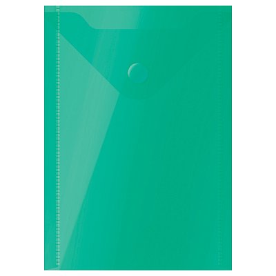 Папка-конверт на кнопке СТАММ А6 (105×148мм), 150мкм, пластик, прозрачная, зеленая
