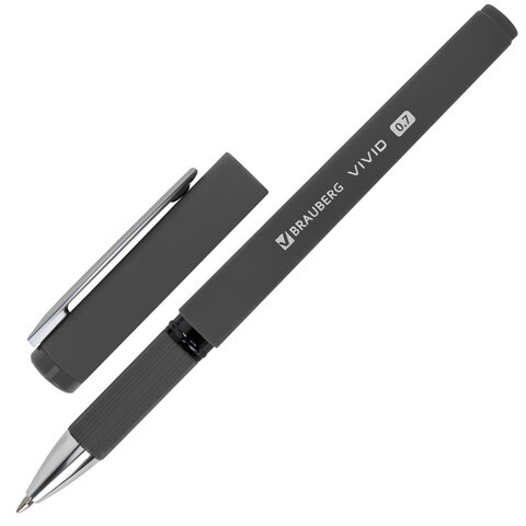 Ручки шариковые с грипом BRAUBERG «VIVID», НАБОР 3 ШТУКИ, СИНИЕ, SOFT TOUCH покрытие, узел 0.7 мм, линия письма 0.35 мм