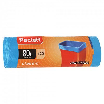 Мешки для мусора 80 л, синие, в рулоне 20 шт., ПНД, 12 мкм, 70×90 см, PACLAN «Classic»
