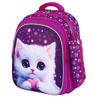 Рюкзак BRAUBERG KIDS MIND с пеналом в комплекте, 2 отделения, «Humble Cat», 40×28х18 см