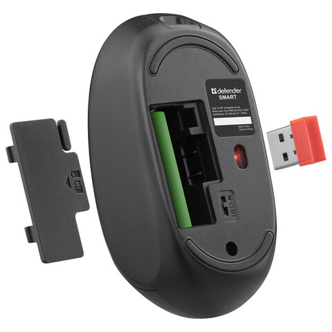 Мышь беспроводная DEFENDER Smart MM-396, 1600 dpi, 2 кнопки + 1 колесо-кнопка, оптическая, черная