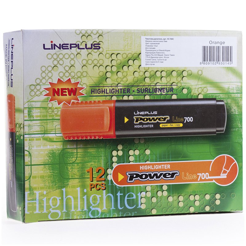 Текстовыделитель Line Plus «HI-700C» оранжевый, 1-5мм