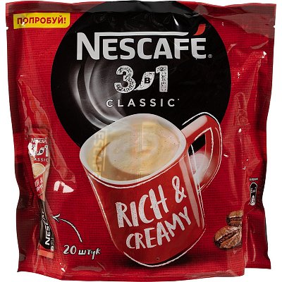 Кофе порционный растворимый Nescafe 3 в 1 Классик 20 пакетиков по 14.5 г