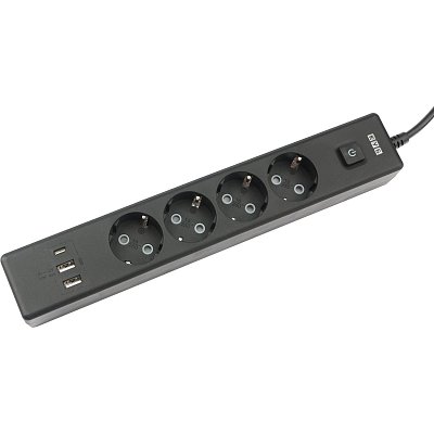 Удлинитель Power Cube, 4р с/з вык.,3USB, 3500 Вт, 16А,1.9 м, 3×1.0 (черный)