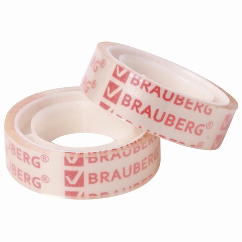 Клейкие ленты 12 мм х 10 м канцелярские BRAUBERG, комплект 12 шт., прозр., гарант. длина