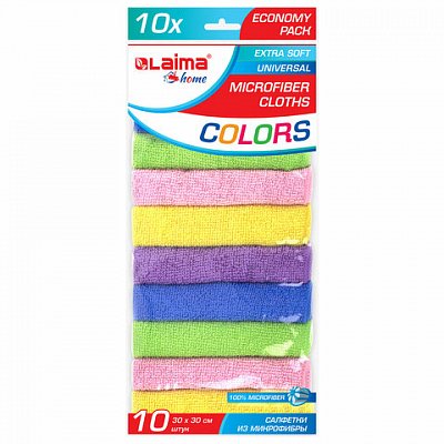 Салфетка из микрофибры 30×30 см «MULTI COLOUR ECONOMY PACK 10»КОМПЛЕКТ 10 шт. LAIMA HOME607794