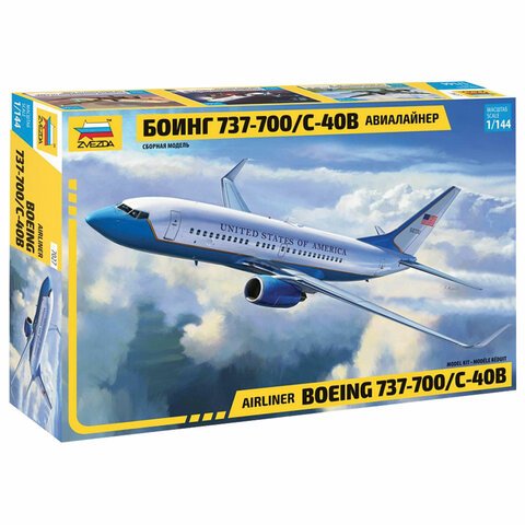 превью Модель для склеивания САМОЛЕТ Авиалайнер пассажирский Боинг 737-700 С-40В, масштаб 1:144, ЗВЕЗДА, 7027