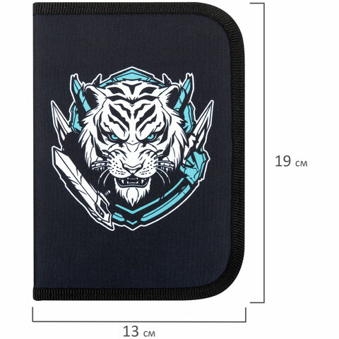 Пенал ПИФАГОР, 1 отделение, полиэстер, 19×13 см, «White tiger»