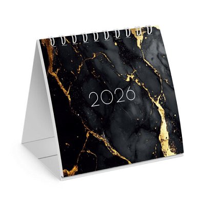 Календарь-домик настольный на гребне, 2026 г., BRAUBERG, 101×101 мм, «Black marble»