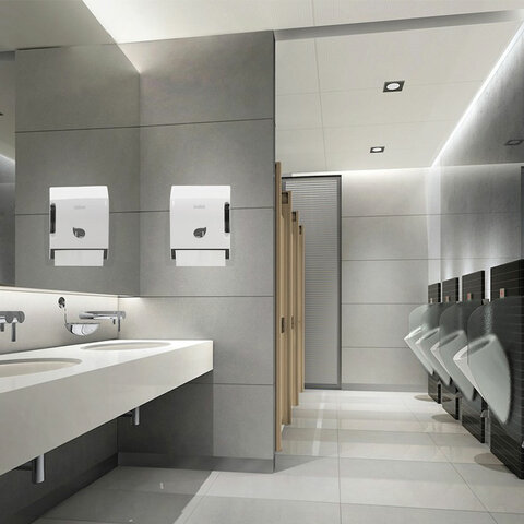 Диспенсер для полотенец в рулонах LAIMA PROFESSIONAL ECO (Система Н1), механический, с рычагом, белый, ABS-пластик