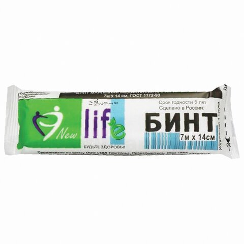 превью Бинт марлевый стерильный NEW LIFE 7 м х 14 см, плотность 36 (±2) г/м2, индивидуальная упаковка