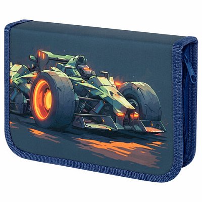 Пенал ПИФАГОР, 1 отделение, 2 откидные планки, полиэстер, 20×14 см, «Speed bolid»