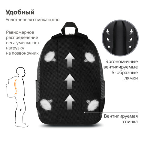 Рюкзак BRAUBERG ENERGETIC универсальный, эргономичный, «Recycle», черный, 43×30х16 см