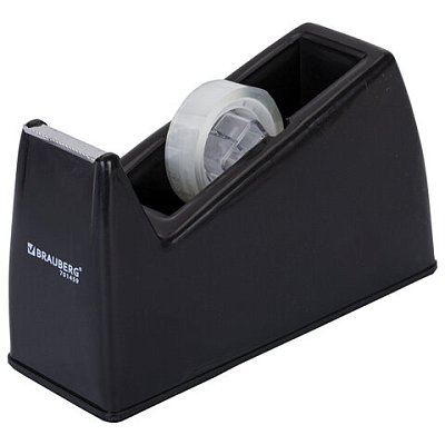 Диспенсер для клейкой ленты шириной до 26 мм, ЧЕРНЫЙ (лента в подарок! ), утяжеленный большой, BRAUBERG