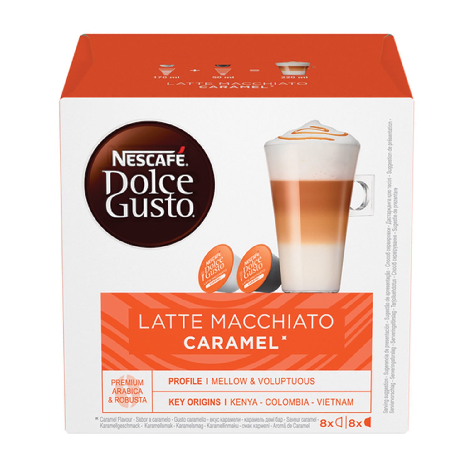 Капсулы для кофемашин NESCAFE Dolce Gusto «Латте Макиато Карамель», кофе 8 шт. х 6 г, молочные капсулы 8 шт. х 15 г