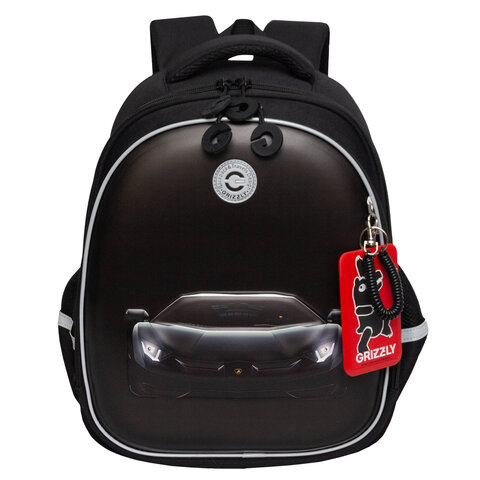 Ранец GRIZZLY анатомическая спинка, c бейджем, для мальчиков, «BLACK CAR», 36×28х20 см