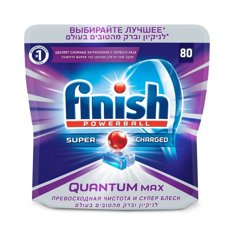 превью Средство для мытья посуды в посудомоечных машинах FINISH QUANTUM, 80 шт., «PowerBall», таблетки