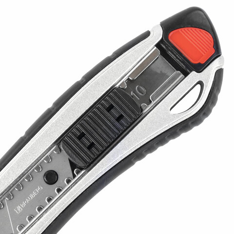 Нож канцелярский мощный 18 мм BRAUBERG «Heavy duty», автофиксатор, резиновые вставки, металл, 237158