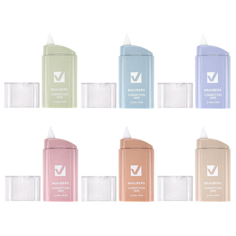 Корректирующая лента BRAUBERG COMPACT PASTEL5 мм х 6 мКОМПЛЕКТ 6 штукпенал с zip-lock272496