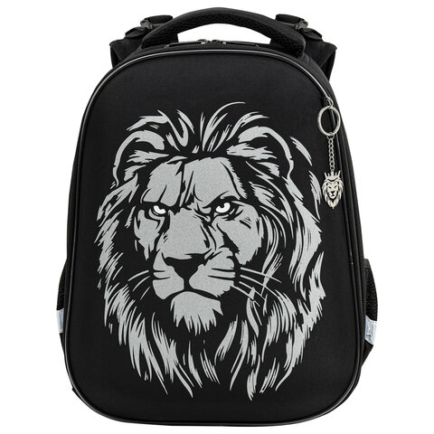 Ранец BRAUBERG SHINY, 2 отделения, с брелком, «Savage lion», светящийся рисунок, 38×28х14 см