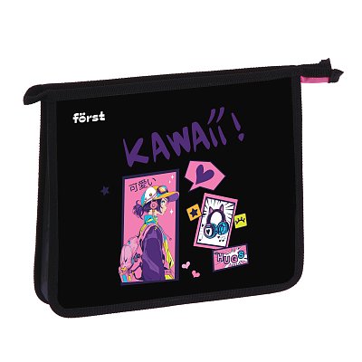 Папка для тетрадей 1 отделение, А5 Först «Kawaii», 240×205×40 мм, пластик, на молнии