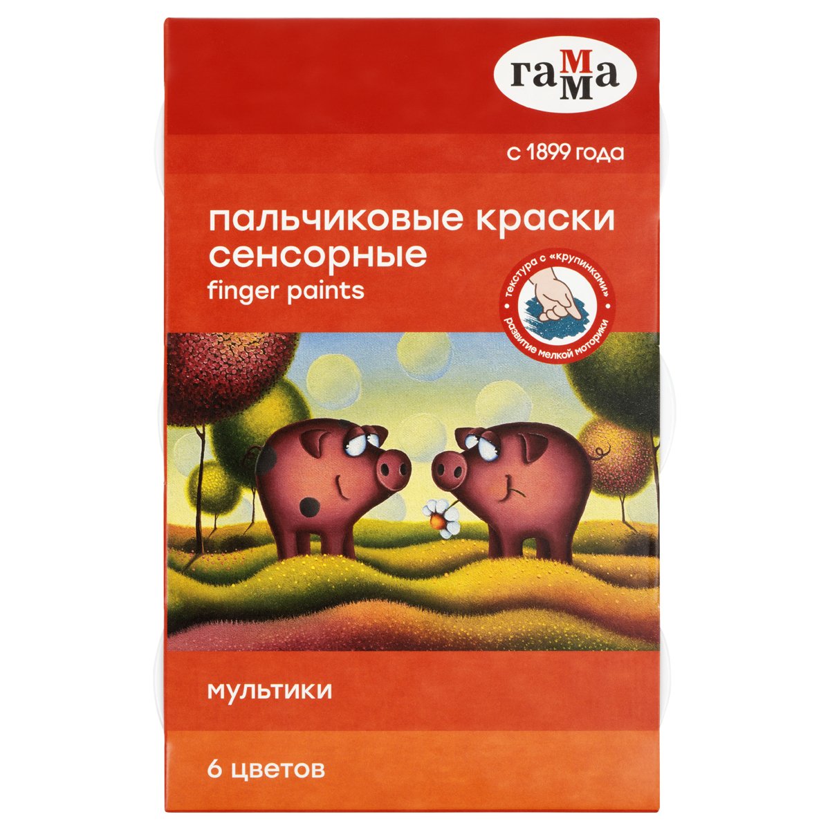 Краски пальчиковые Гамма «Мультики», сенсорные, 06цв.,50мл, картон. упак. 