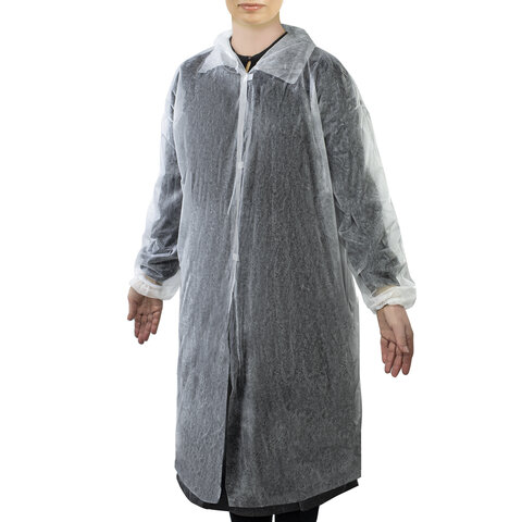 Халат одноразовый белый на липучке КОМПЛЕКТ 10 шт. XXL110 смрезинка25 г/м2СНАБЛАЙН