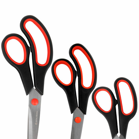 Ножницы BRAUBERG SOFT GRIP НАБОР 5 штук (140170190220240 мм)эргономичные черно-красные ручкиВЫГОДНАЯ УПАКОВКА238410