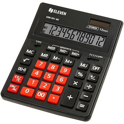 Калькулятор настольный Eleven Business Line CDB1201-BK/RD, 12 разрядов, двойное питание, 155×205×35мм, черный/красный
