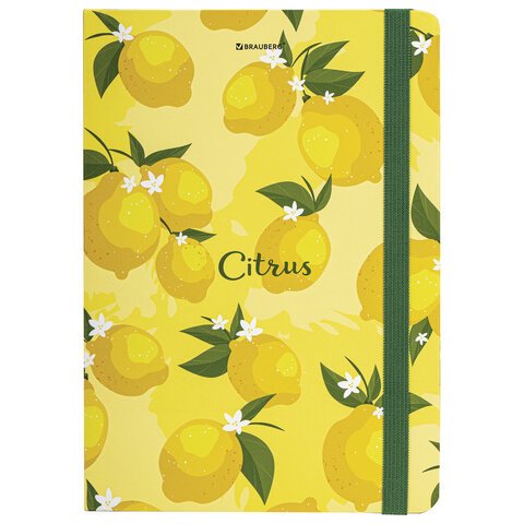 Блокнот с резинкой без линовки 96 л., А5 (145×203 мм), твердая обложка, BRAUBERG, «Lemons»
