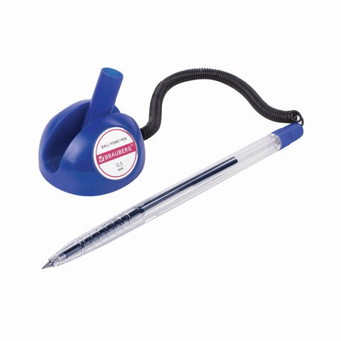 Ручка шариковая настольная BRAUBERG «Counter Pen», СИНЯЯ, пружинка, корпус синий, 0.5 мм, 143259
