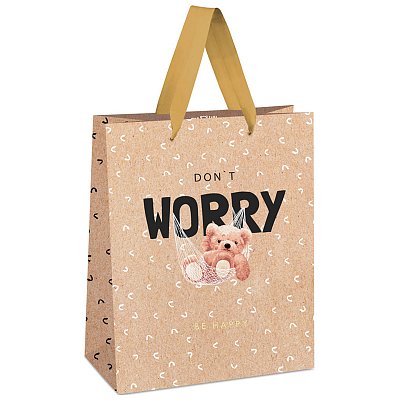 Пакет подарочный 18×23×10см MESHU «Don't worry», отд. фольгой, крафт