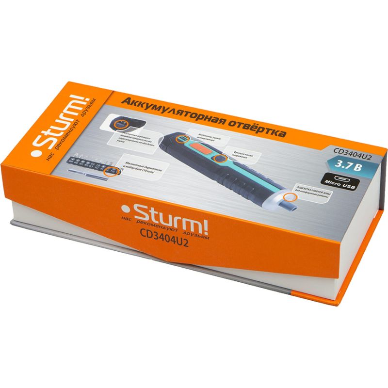 Отвертка аккумуляторная Sturm! 3.7В, microUSB, подсветка, без ЗУ (CD3404U2)