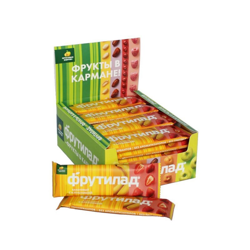 превью Батончик Фрутилад фруктовый с бананом и клубникой, 30гx24шт/уп
