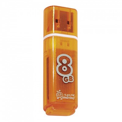Флэш-диск 8 GB, SMARTBUY Glossy, USB 2.0, оранжевый