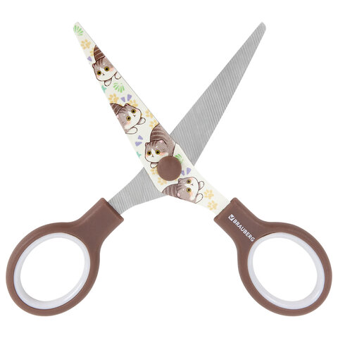 Ножницы 130 мм, коричневые, с цветной печатью «Милые котики», BRAUBERG CUTE CATS