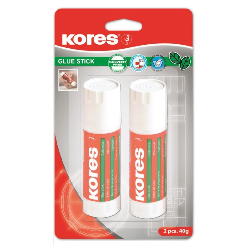 Клей-карандаш Kores 40 г (2 штуки в упаковке, 12824)