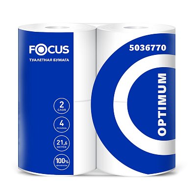 Бумага туалетная Focus Optimum, 2 слойн, мини-рулон, 22 м/рул, 4шт., тиснение, цвет белый