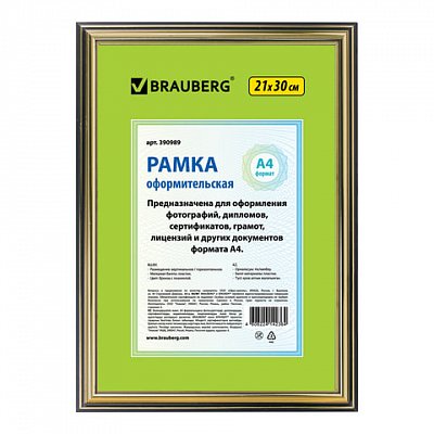 Рамка 21×30 см, пластик, багет 20 мм, BRAUBERG «HIT3», бронза с двойной позолотой, стекло