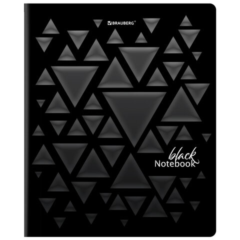 Тетрадь А5, 48 л., BRAUBERG, скоба, клетка, матовая ламинация, выборочный лак, «Black»