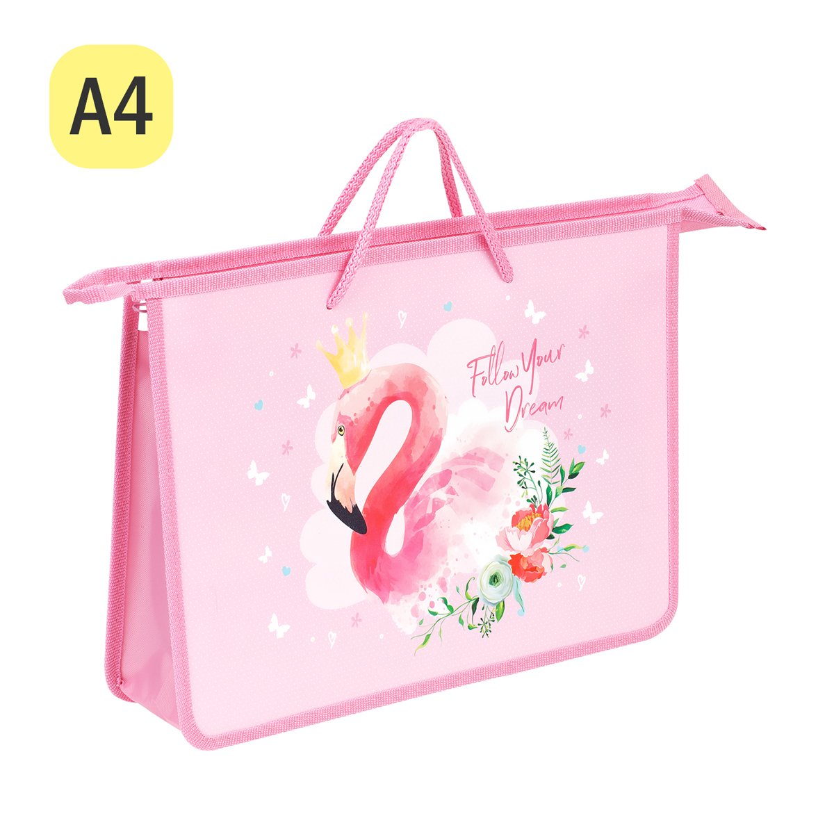 Папка с ручками А4 ArtSpace «Flamingo», пластик, на молнии, 75мм
