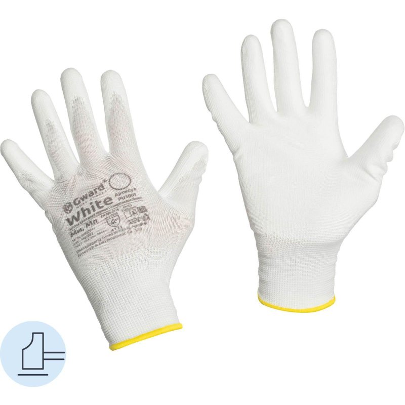 превью Перчатки защитные нейлон Gward White PU1001 с п/у покрытием р.9 (12 пар/уп)